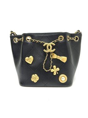 Chanel Shoulder Bag Draw St Ring Icon As5824 Leather Black